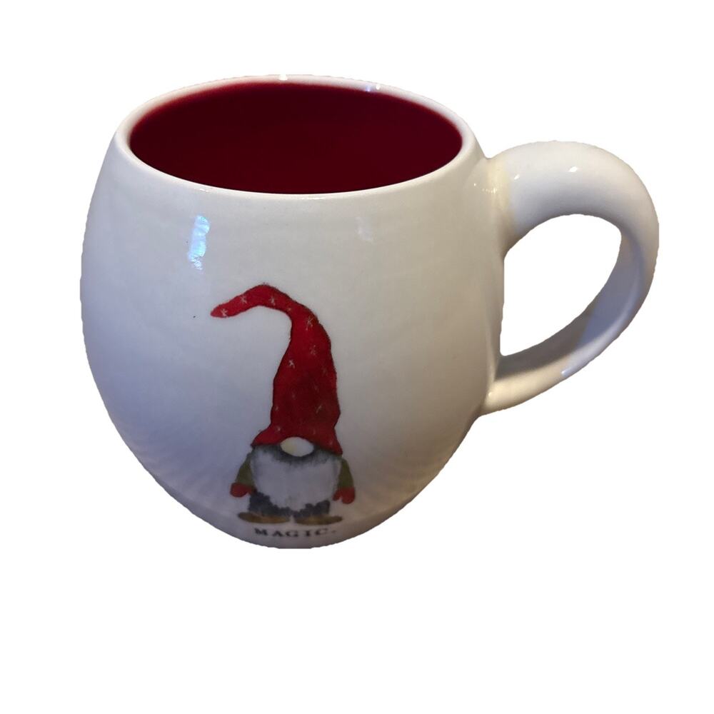 Rae Dunn "MAGIC" Christmas Holiday Gnome Ivory Mug With Red Interior GREAT SHAPE